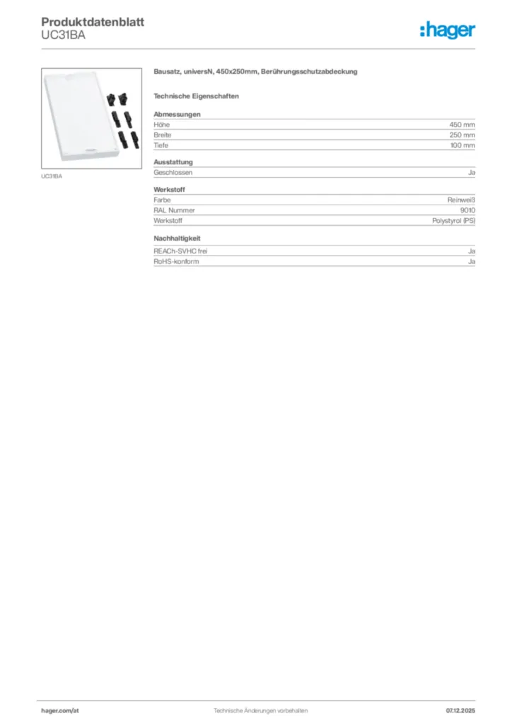Bild Hager Produktdatenblatt UC31BA | Hager Deutschland