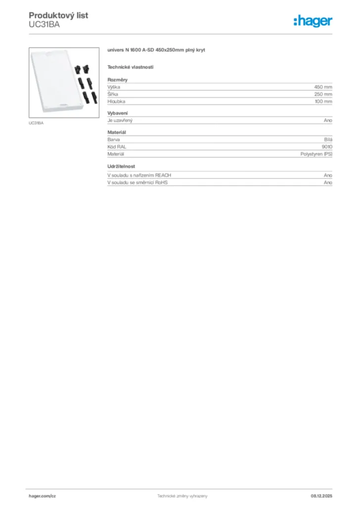 Obrázek Hager Product data sheet UC31BA | Hager