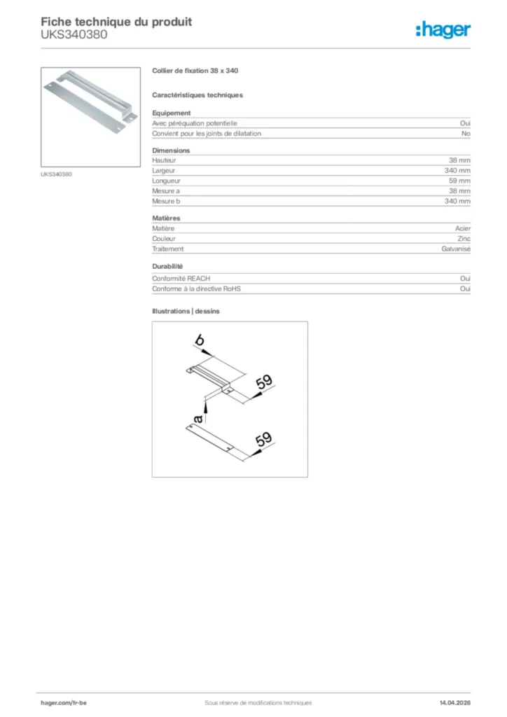 Image Hager Fiche technique du produit UKS340380 | Hager Belgique