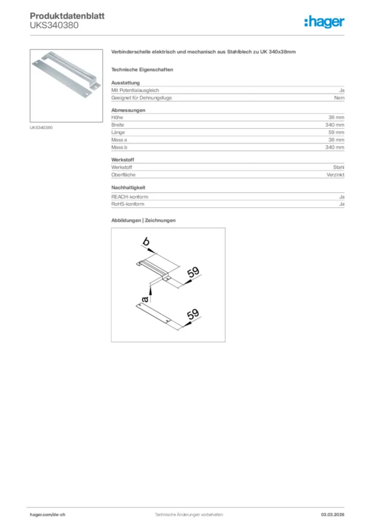 Bild Hager Produktdatenblatt UKS340380 | Hager Schweiz