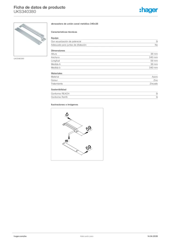 Imagen Hager Ficha de datos de producto UKS340380 | Hager España