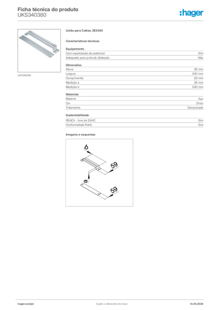 Imagem Hager Ficha técnica do produto UKS340380 | Hager Portugal