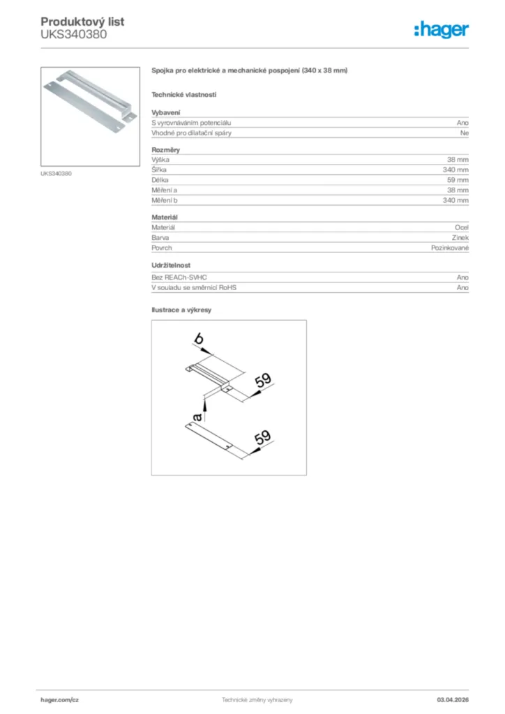 Obrázek Hager Product data sheet UKS340380 | Hager