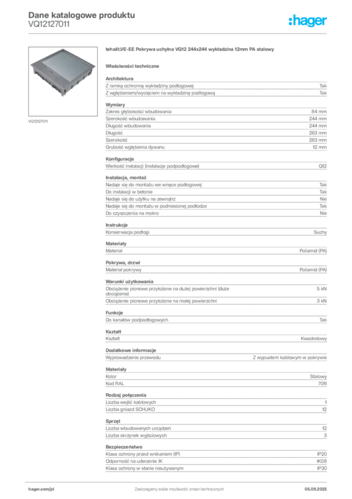 Zdjęcie Hager Dane katalogowe produktu VQ12127011 | Hager Polska