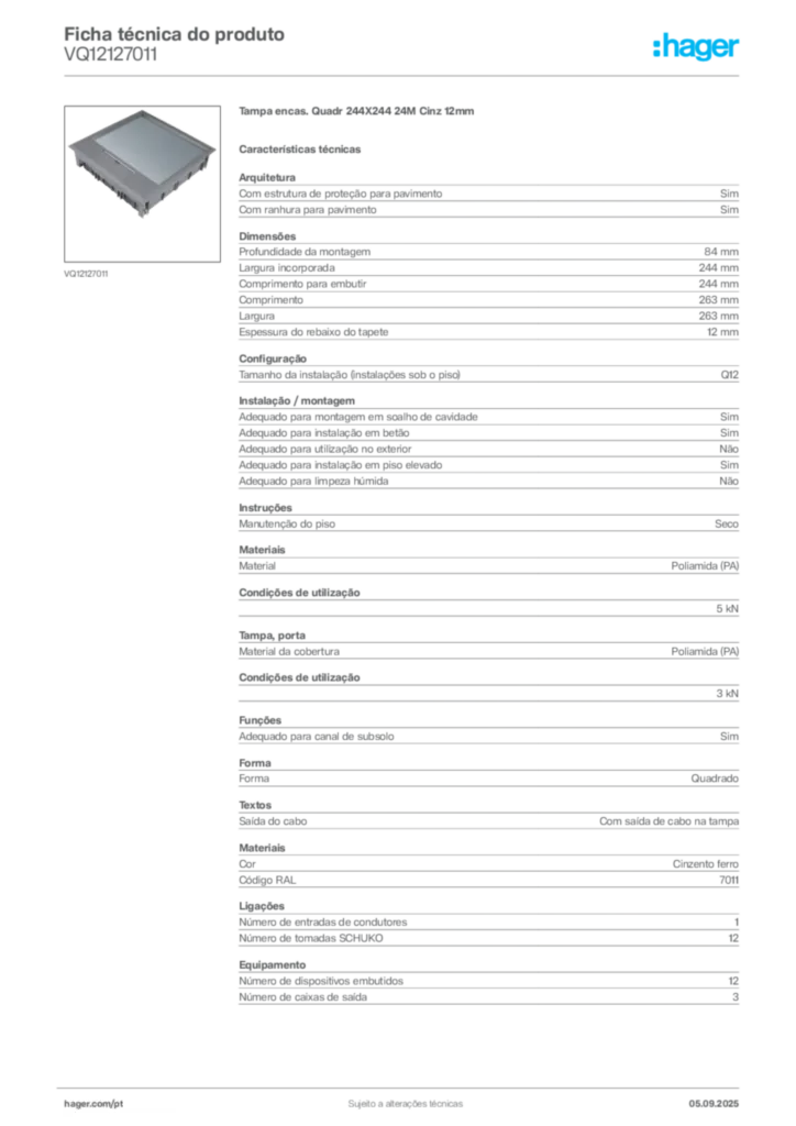 Imagem Hager Ficha técnica do produto VQ12127011 | Hager Portugal
