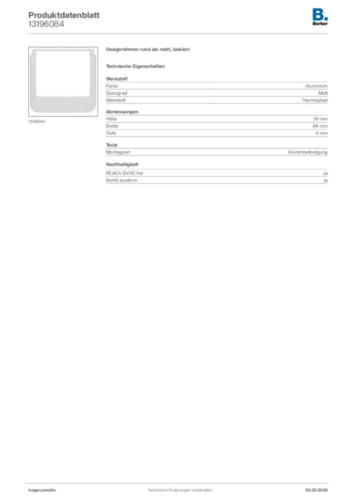 Bild Berker Produktdatenblatt 13196084 | Hager Deutschland