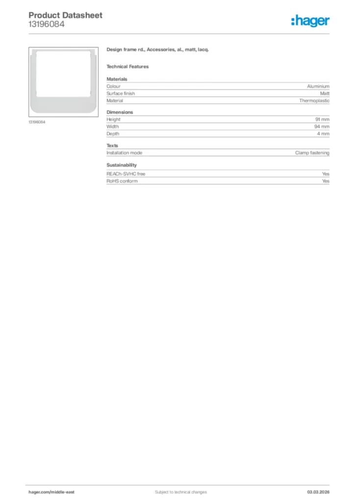 Image Hager Product data sheet 13196084  | Hager