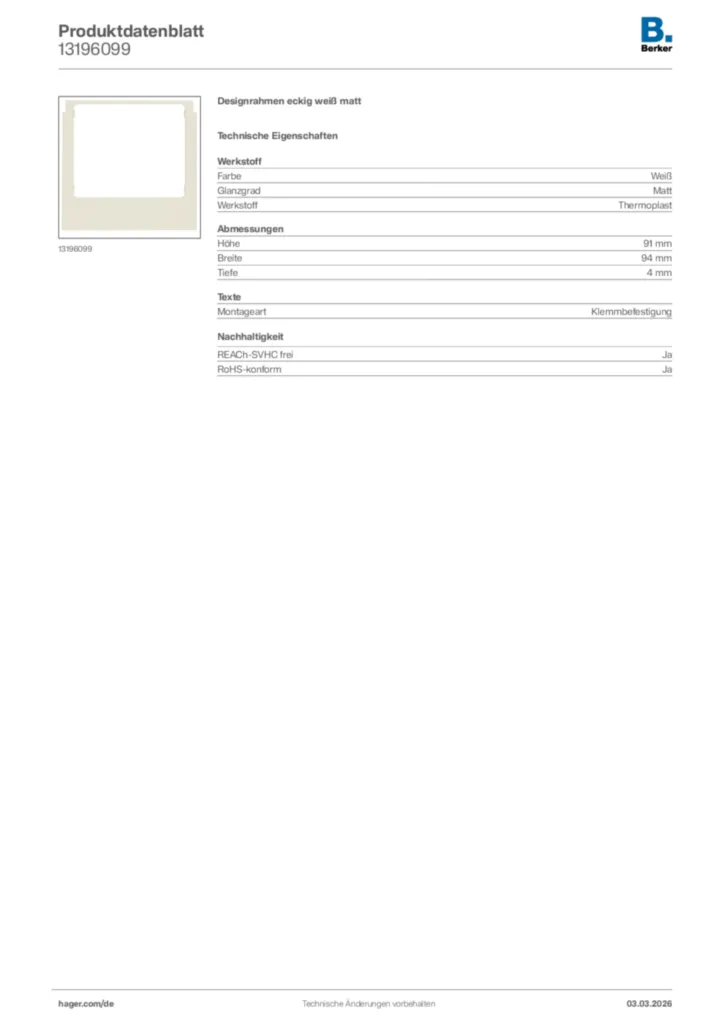 Bild Berker Produktdatenblatt 13196099 | Hager Deutschland