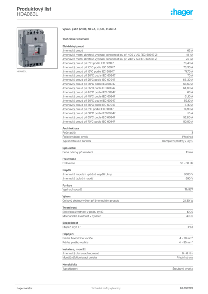 Obrázek Hager Produktový list HDA063L | Hager