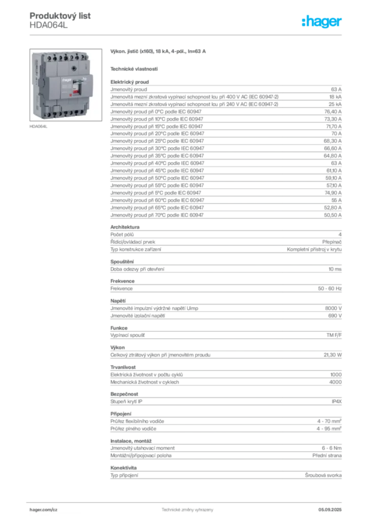 Obrázek Hager Produktový list HDA064L | Hager