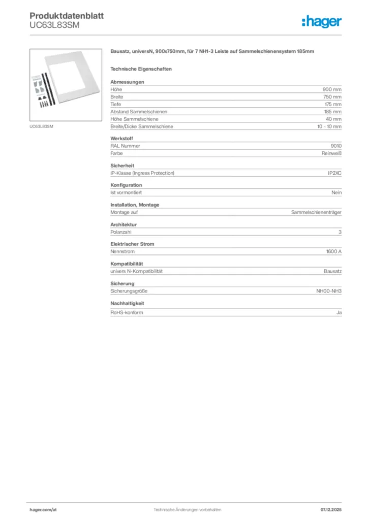 Bild Hager Produktdatenblatt UC63L83SM | Hager Deutschland