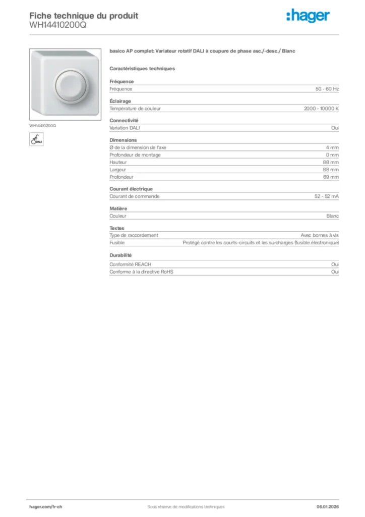 Image Hager Fiche technique du produit WH14410200Q | Hager Suisse