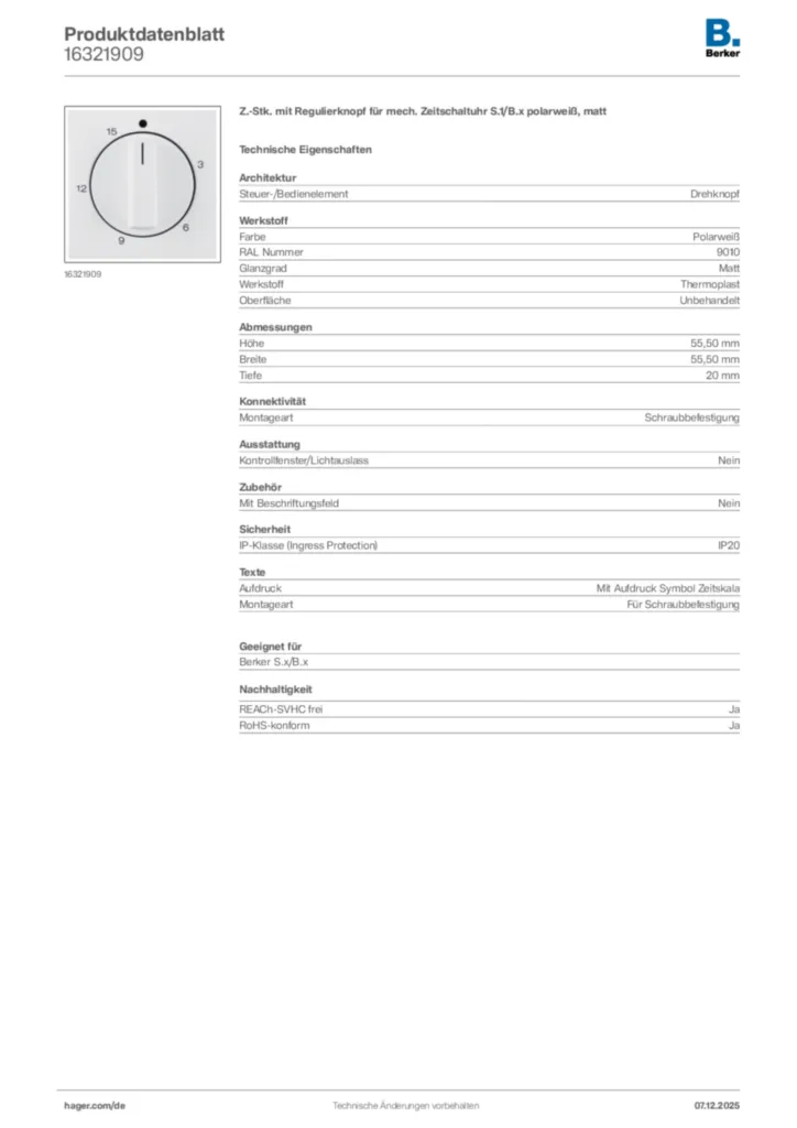 Bild Berker Produktdatenblatt 16321909 | Hager Deutschland