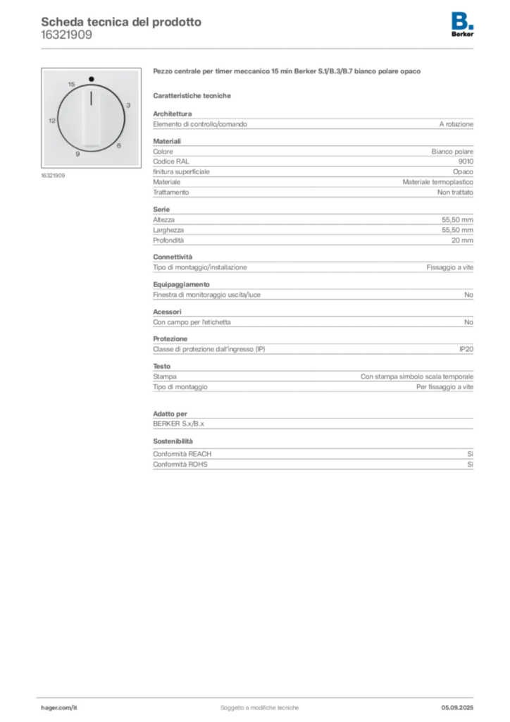 Immagine Berker Scheda tecnica del prodotto 16321909 | Hager Italia