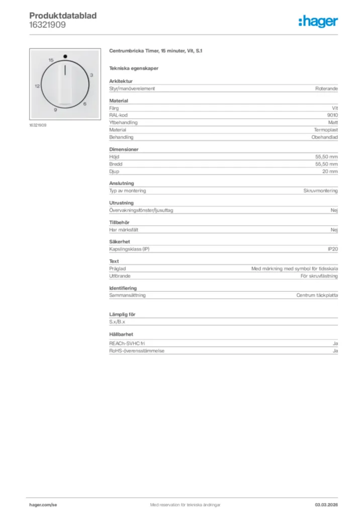 Bild Hager Produktdatablad 16321909 | Hager Sverige