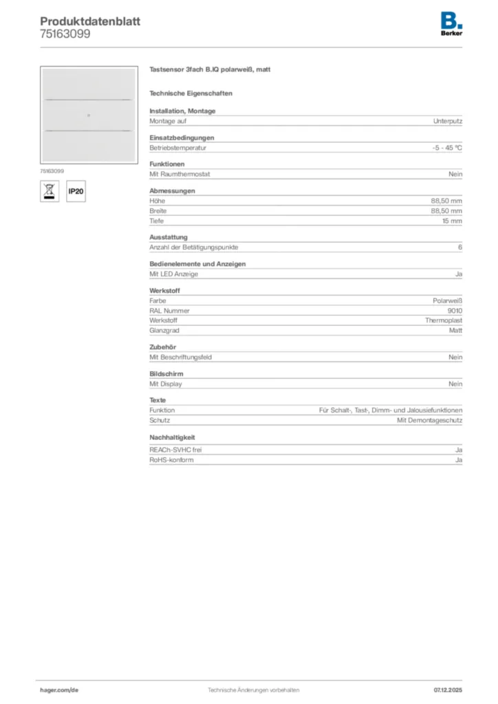 Berker Produktdatenblatt 75163099