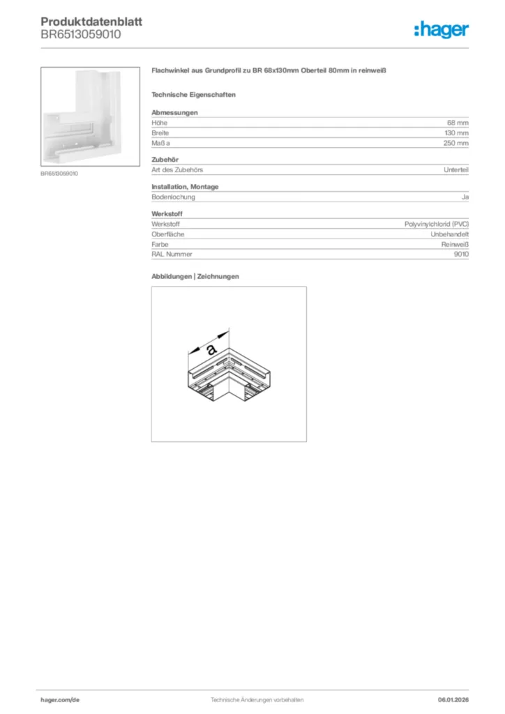 Bild Hager Produktdatenblatt BR6513059010 | Hager Deutschland