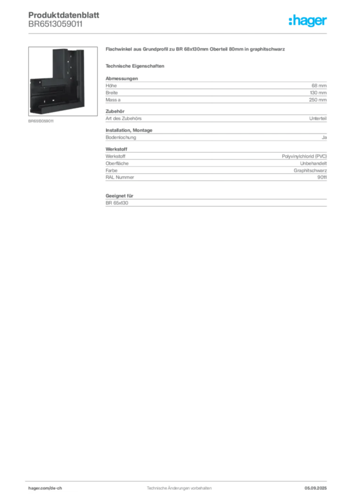 Bild Hager Produktdatenblatt BR6513059011 | Hager Schweiz