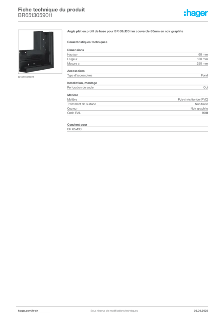 Image Hager Fiche technique du produit BR6513059011 | Hager Suisse