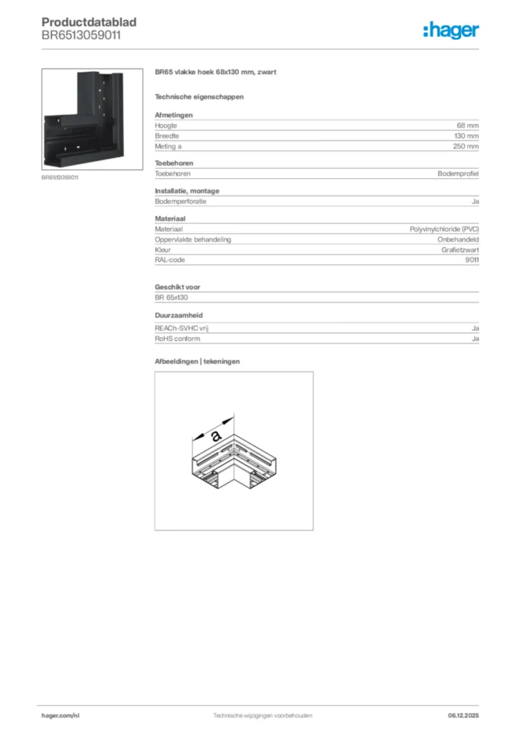 Afbeelding Hager Productdatablad BR6513059011 | Hager Nederland