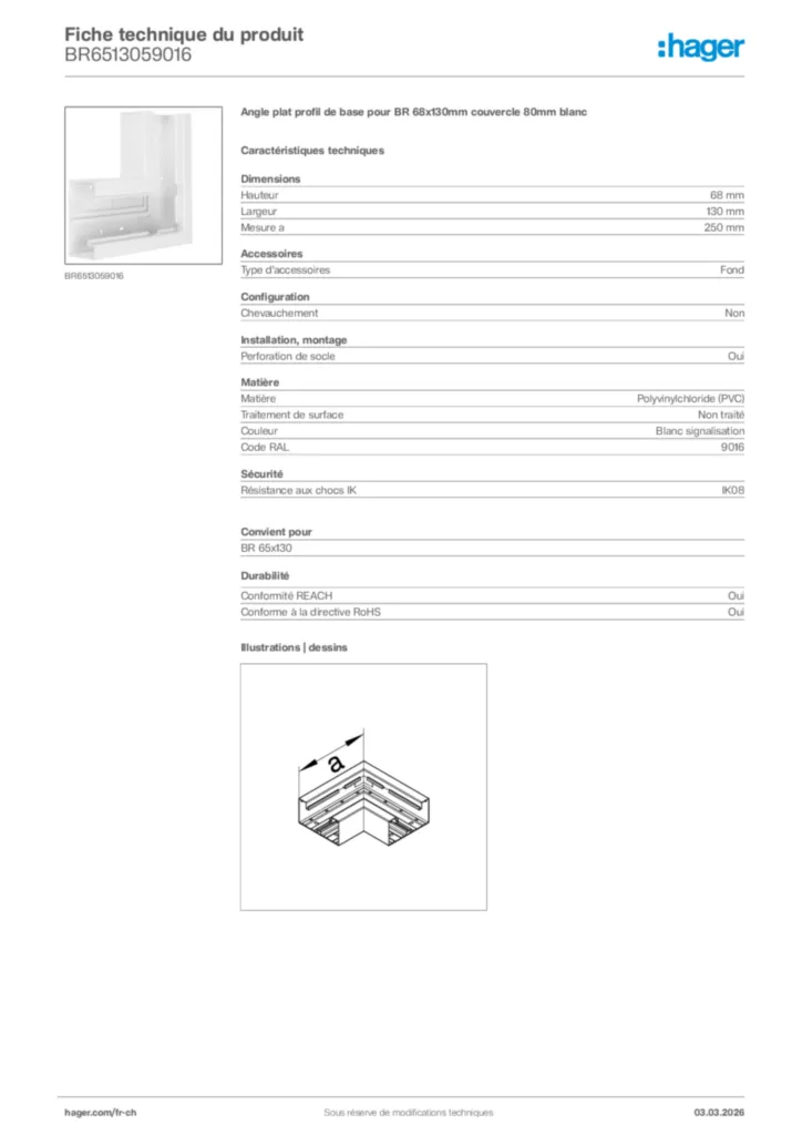 Image Hager Fiche technique du produit BR6513059016 | Hager Suisse