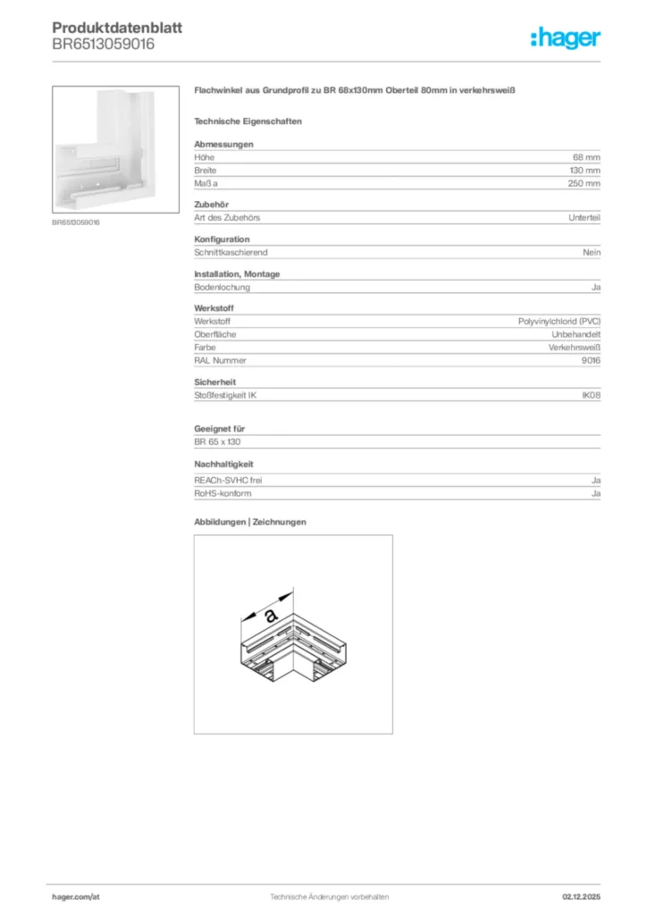 Bild Hager Produktdatenblatt BR6513059016 | Hager Deutschland