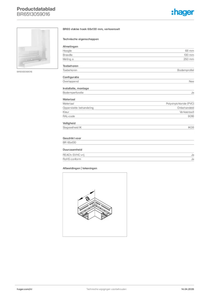 Afbeelding Hager Productdatablad BR6513059016 | Hager Nederland