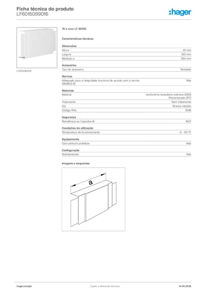Imagem Hager Ficha técnica do produto LF6015089016 | Hager Portugal