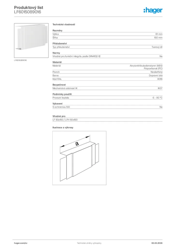Obrázek Hager Product data sheet LF6015089016 | Hager