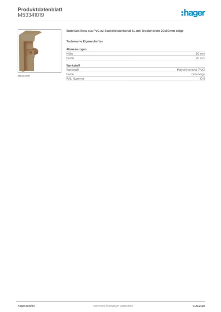 Bild Hager Produktdatenblatt M53341019 | Hager Deutschland