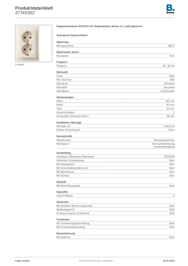 Bild Berker Produktdatenblatt 47748982 | Hager Deutschland
