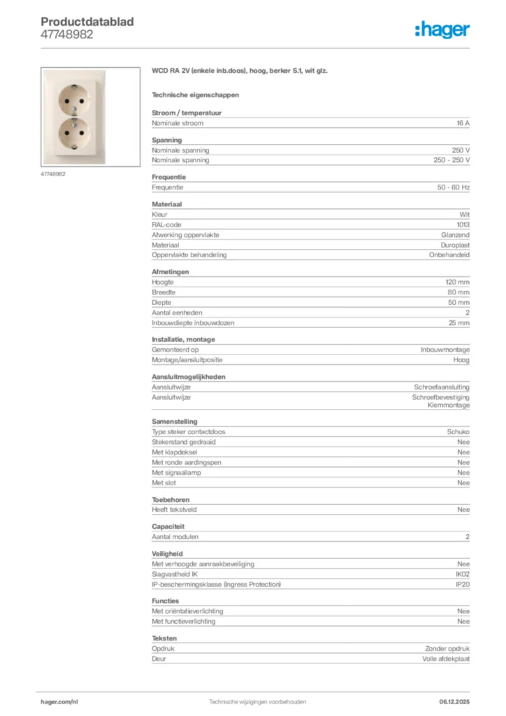 Afbeelding Hager Productdatablad 47748982 | Hager Nederland