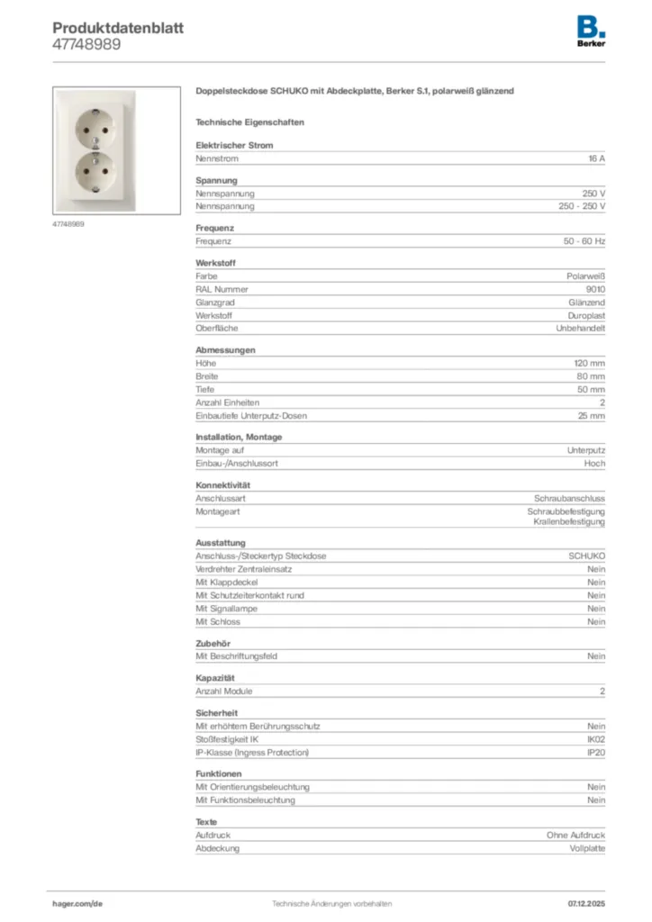 Berker Produktdatenblatt 47748989