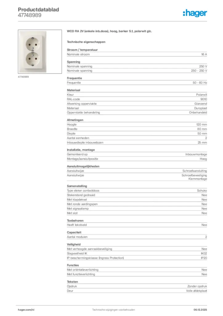 Afbeelding Hager Productdatablad 47748989 | Hager Nederland