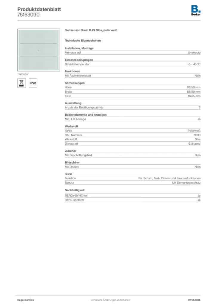 Berker Produktdatenblatt 75163090