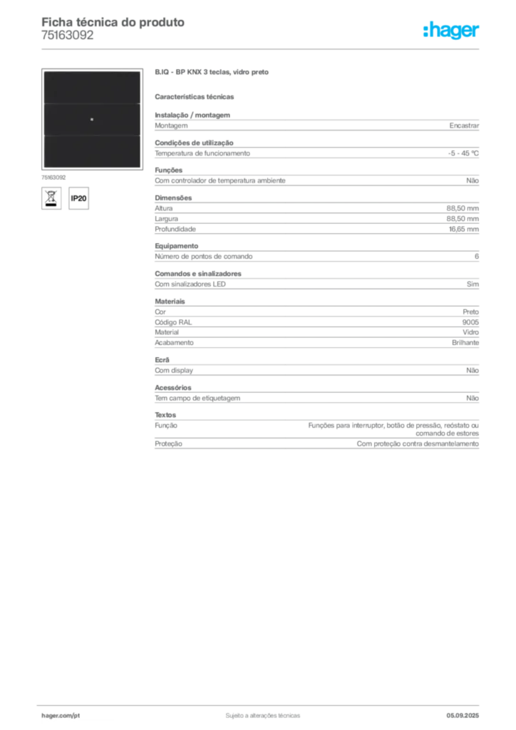 Imagem Hager Ficha técnica do produto 75163092 | Hager Portugal