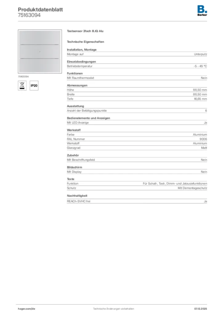 Berker Produktdatenblatt 75163094