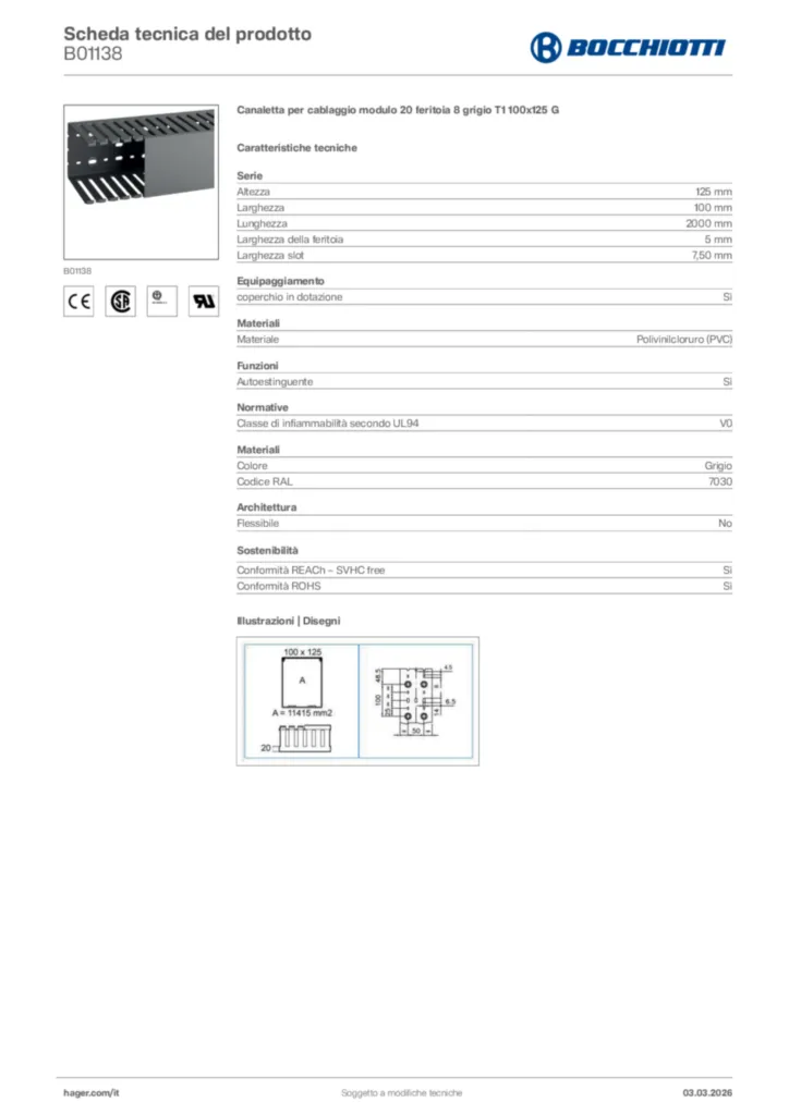 Immagine Bocchiotti Scheda tecnica del prodotto B01138 | Hager Italia