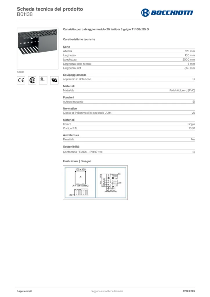 Immagine Bocchiotti Scheda tecnica del prodotto B01138 | Hager Italia