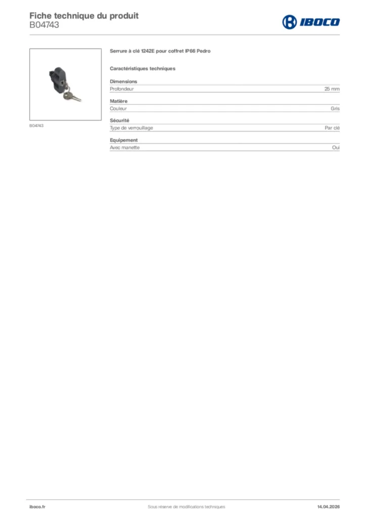 Image Iboco Fiche technique du produit B04743 | Hager France