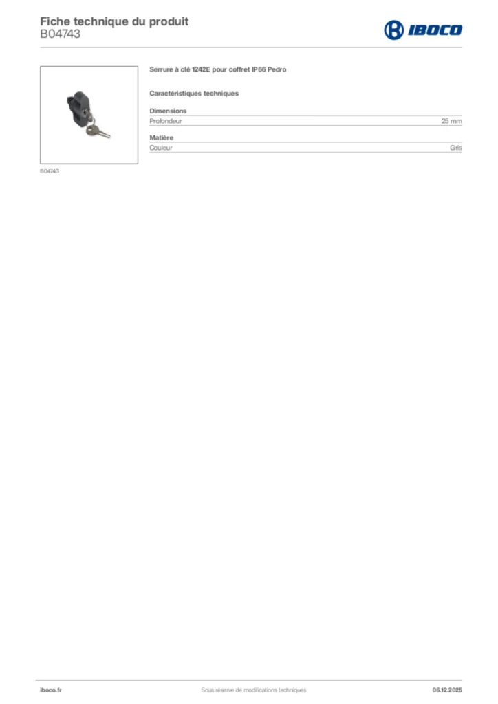 Image Iboco Fiche technique du produit B04743 | Hager France