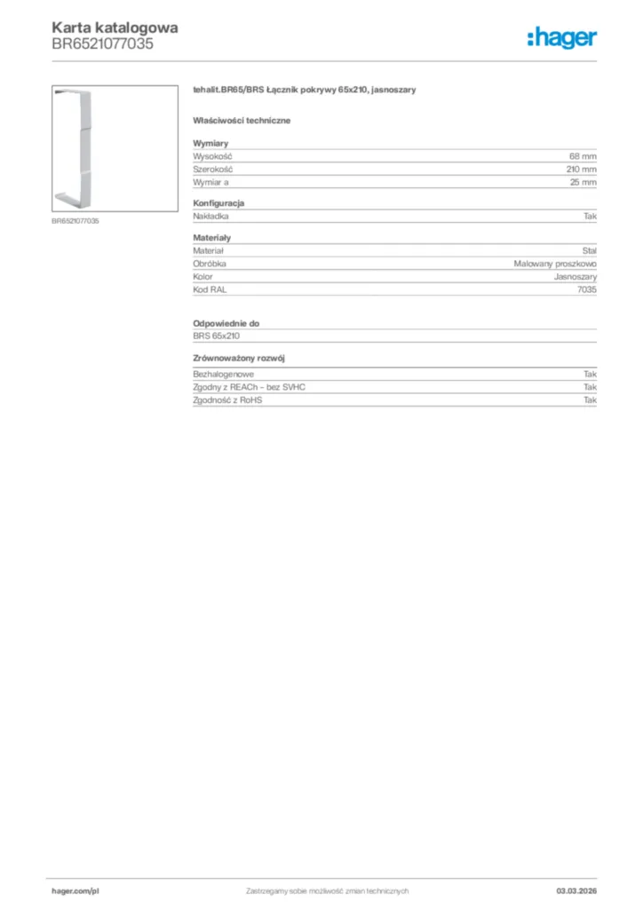 Zdjęcie Hager Karta katalogowa BR6521077035 | Hager Polska