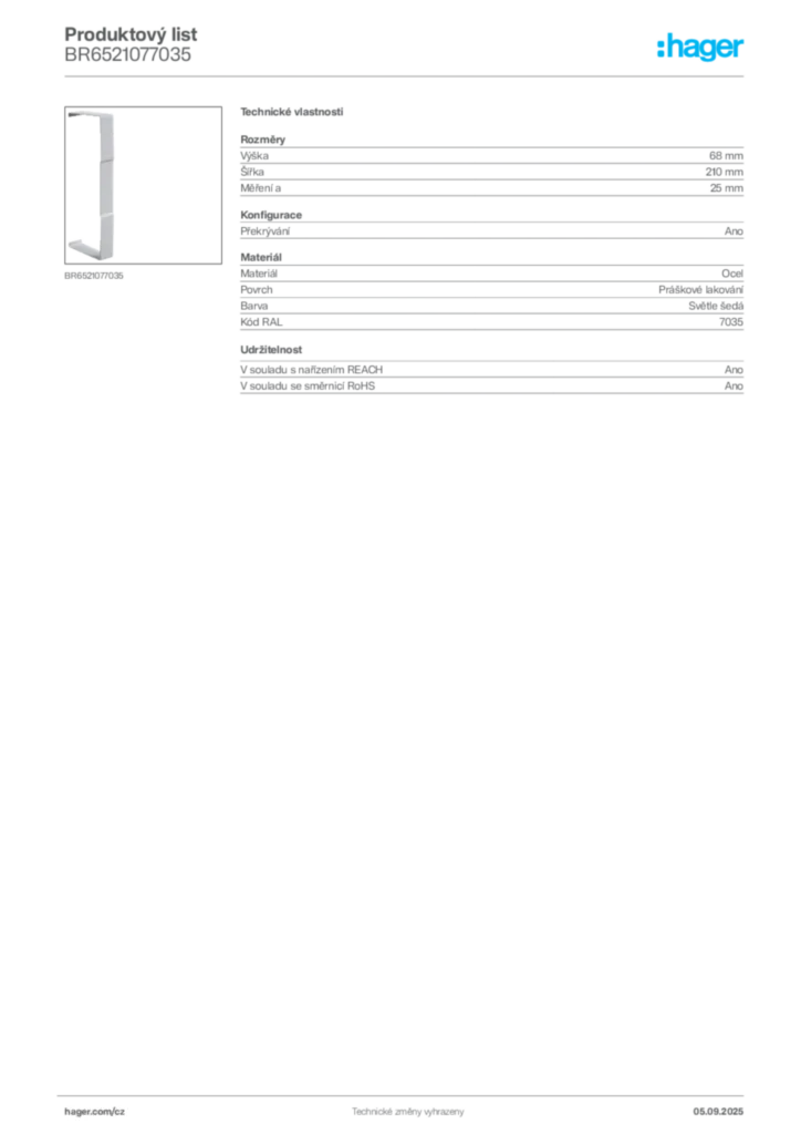 Obrázek Hager Produktový list BR6521077035 | Hager