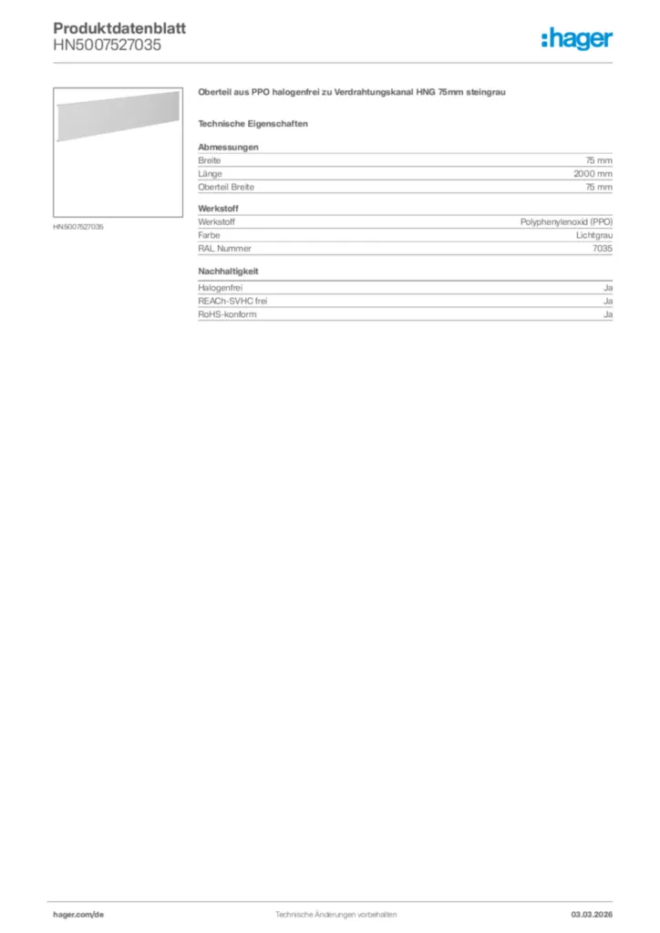 Bild Hager Produktdatenblatt HN5007527035 | Hager Deutschland