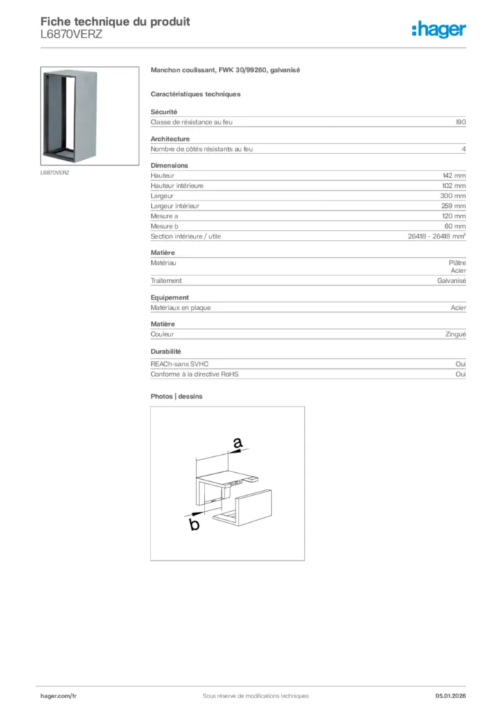 Image Hager Fiche technique du produit L6870VERZ | Hager France