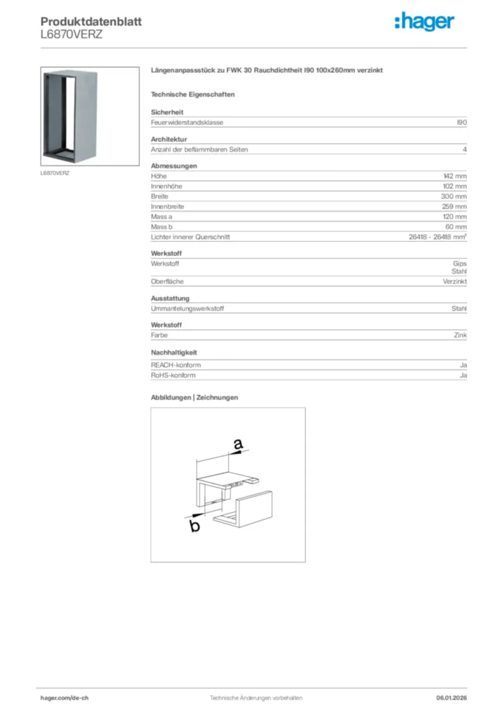 Bild Hager Produktdatenblatt L6870VERZ | Hager Schweiz