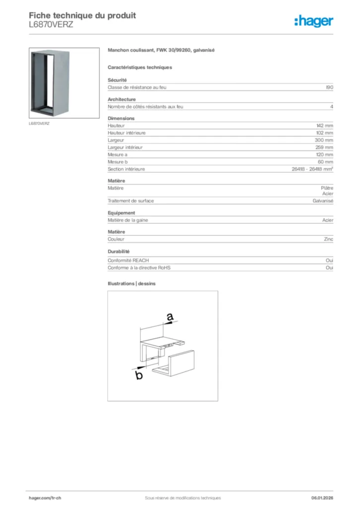 Image Hager Fiche technique du produit L6870VERZ | Hager Suisse
