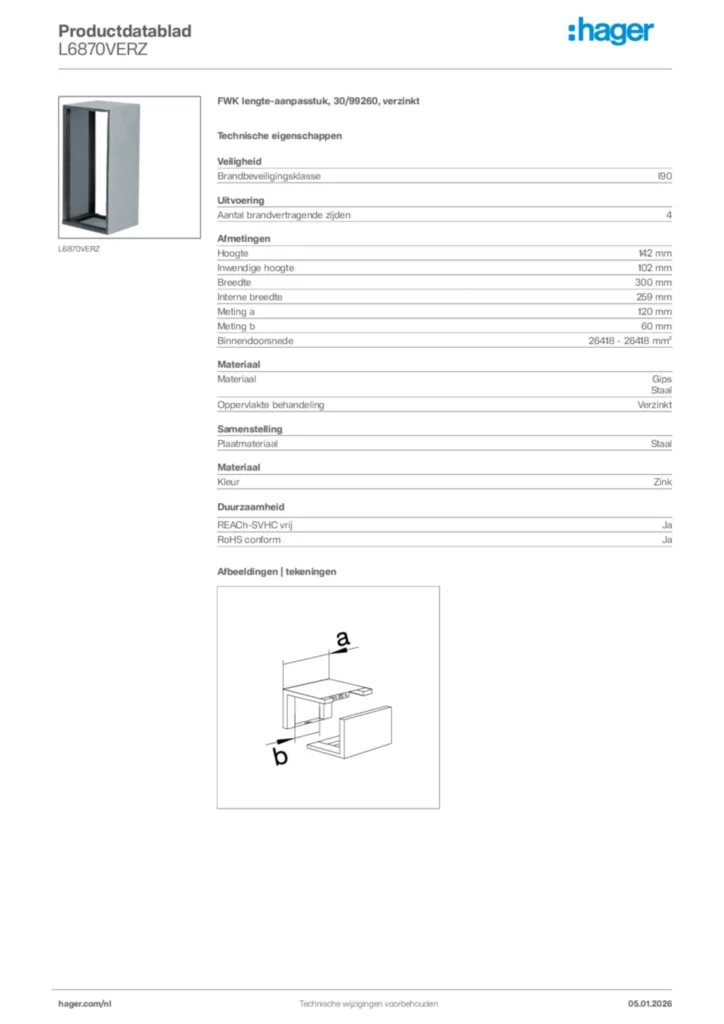 Afbeelding Hager Productdatablad L6870VERZ | Hager Nederland
