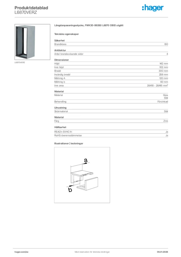 Bild Hager Produktdatablad L6870VERZ | Hager Sverige