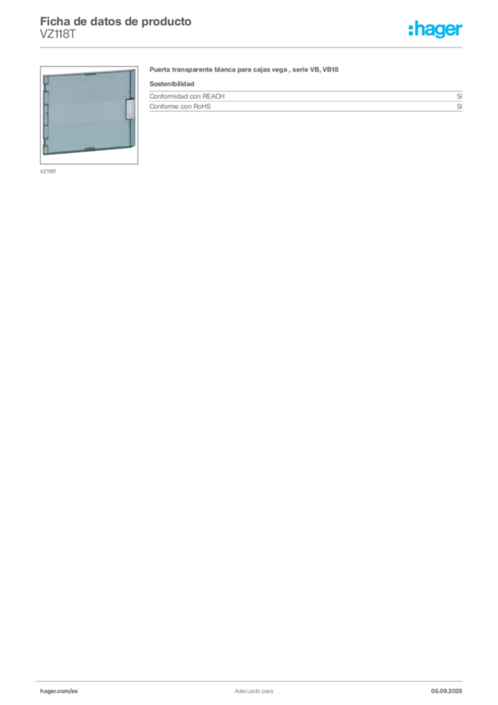 Imagen Hager Ficha de datos de producto VZ118T | Hager España